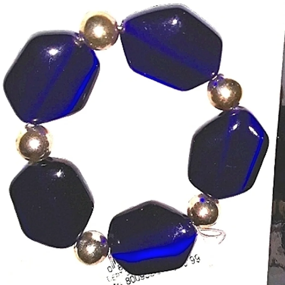 UNIQUE Bracelet Dark Cobalt Blue Stone Beads Silver spacer Beads Handcrafted NEW